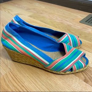 Ralph Lauren Striped Peep Toe Espadrilles